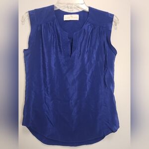Amanda Uprichard Blue Sleeveless Split-Neck Silk Top Size P(XS)